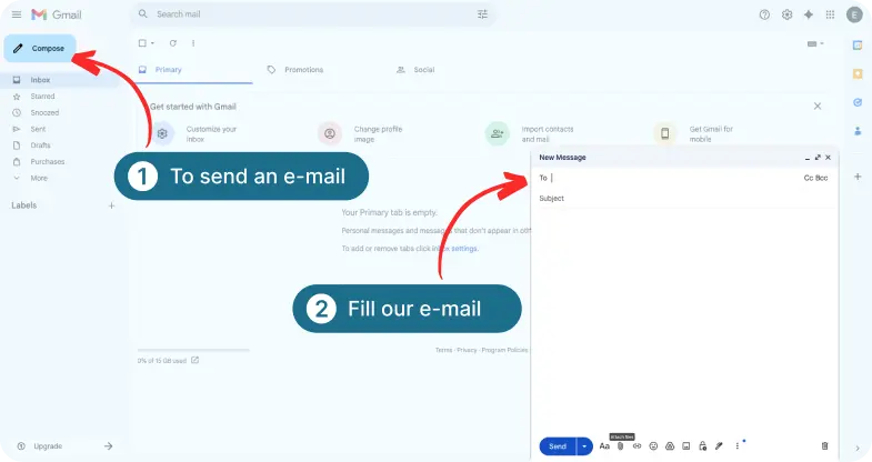 Email interface showing where to compose